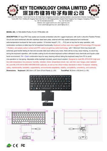 Rugged Keyboard K-TEK-M280-FN-BL-FC-KC+TP85-DML+2K