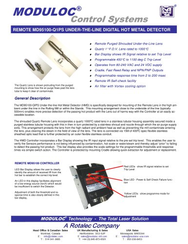 Remote MD95100-Q1PS Under-the-line Digital Hot Metal Detector