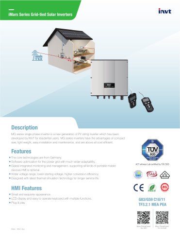 MG series single phase grid-tied solar inverters product catalog