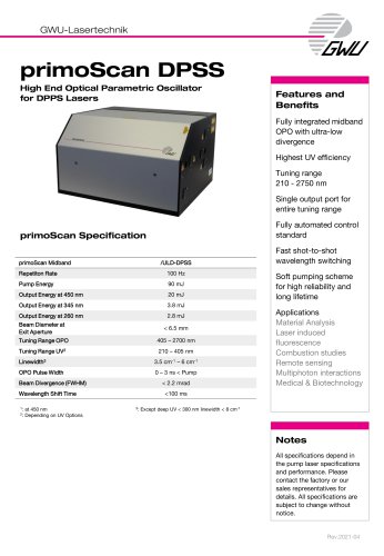 primoScan DPSS / High End Optical Parametric Oscillator for DPPS Lasers