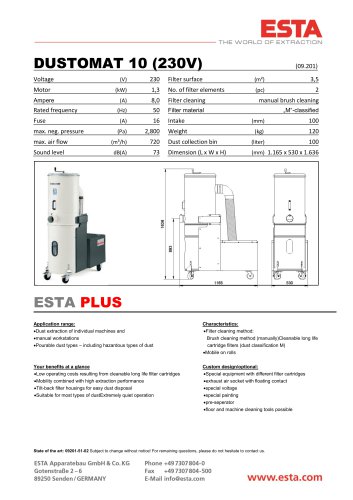 Datasheet DUSTOMAT 10 / 230 V