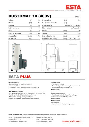 Datasheet DUSTOMAT 10 / 400 V