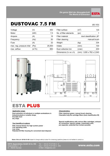 Datasheet DUSTOVAC 7.5