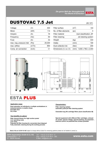 Datasheet DUSTOVAC 7.5 JET