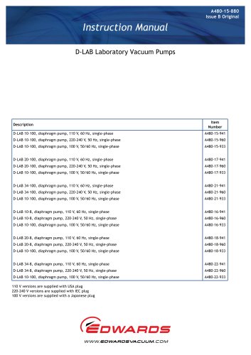 D-LAB Laboratory Vacuum Pumps Instruction Manual