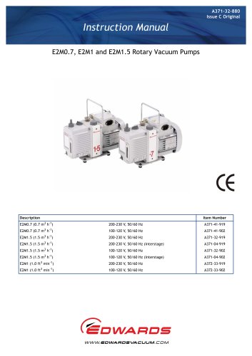 E2M0.7 and 1.5 Oil Sealed Rotary Vane Pumps