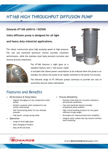 HT16B Diffusion Pump Datasheet