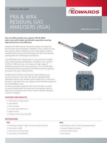 PRA & WRA RESIDUAL GAS ANALYSERS (RGA)