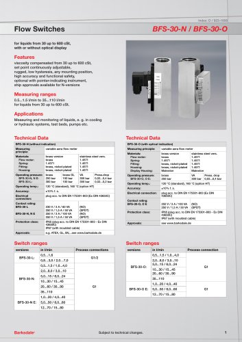 Flow Switches BFS-30-N / BFS-30-O