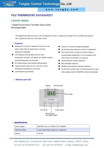 F2000PS series of FCU thermostat | Tongdy®