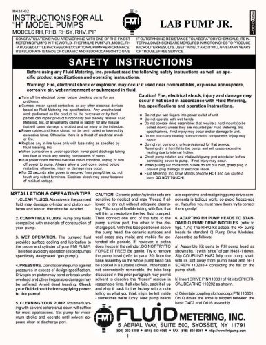 "H" Pump Lab Pump Jr. Instruction Manual