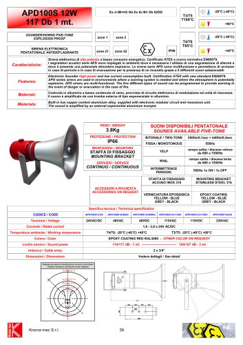 SOUNDER/HORN APD100S 12W Exd IIB+H2 114/117 dB - 1 mt