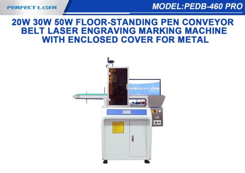Perfect Laser-20W 30W 50W Floor-standing Pen Conveyor Belt Laser Engraving Marking Machine With Enclosed Cover For Metal PEDB-460 Pro