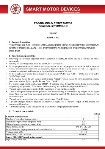 PROGRAMMABLE STEP MOTOR CONTROLLER SMSD-1.5