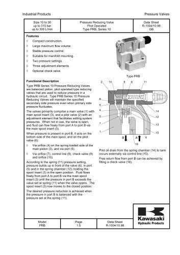 PRB - Pressure Reducing Valve Pilot Operated