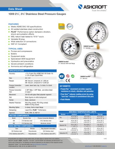 1009 2&frac12;˝, 3&frac12;˝ Stainless Steel Pressure Gauges