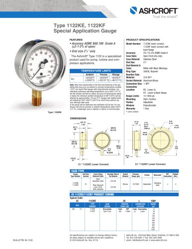 Type 1122KE, 1122KF Special Application Gauge