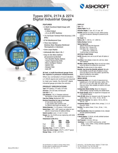 Types 2074, 2174 & 2274 Digital Industrial Gauge