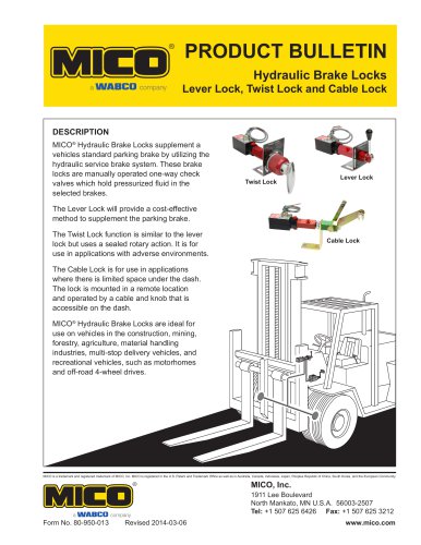 Hydraulic Brake Locks Promotional Sheet