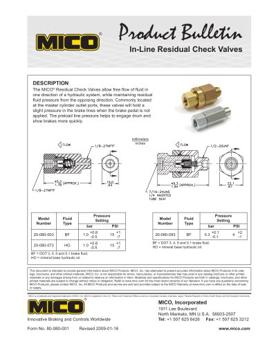 In-Line Residual Check Valves