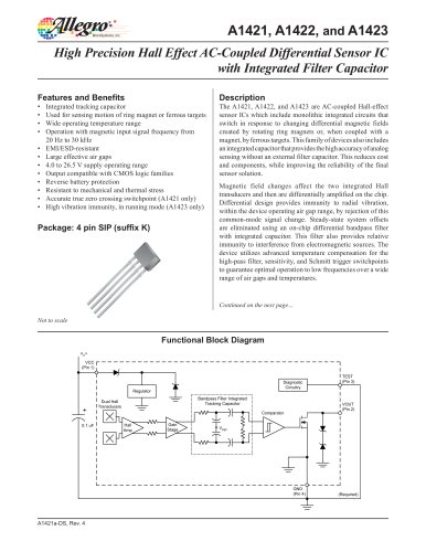 A1421, A1422, A1423: High Precision Hall Effect AC-Coupled Differential Sensor IC with Integrated Filter Capacitor 