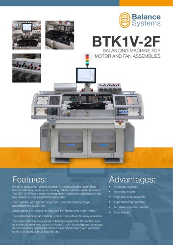 BTK1V-2F Balancing machine for motor and fan assemblies