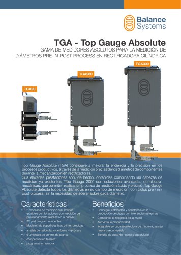 TGA – Top Gauge Absolute Gama de medidores abolutos para la medición de diámetros pre-in-post process en rectificadora cilíndrica