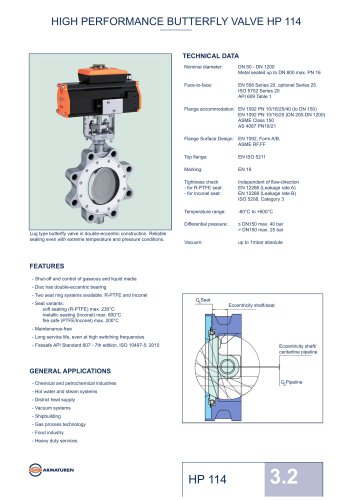 HIGH PERFORMANCE BUTTERFLY VALVE HP 114