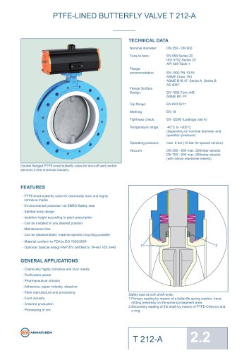 PTFE-LINED BUTTERFLY VALVE T 212-A