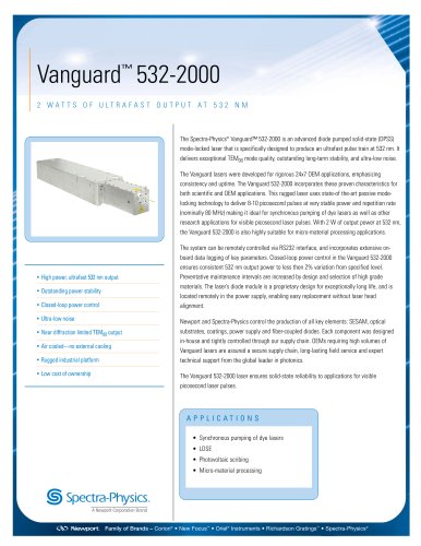 2 Watts Of Ultrafast Output At 532 Nm- Vanguard™ 532-2000