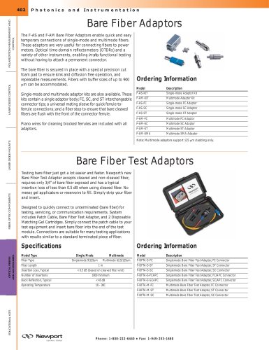 Bare Fiber Adapters, Bare Fiber Test Adaptors