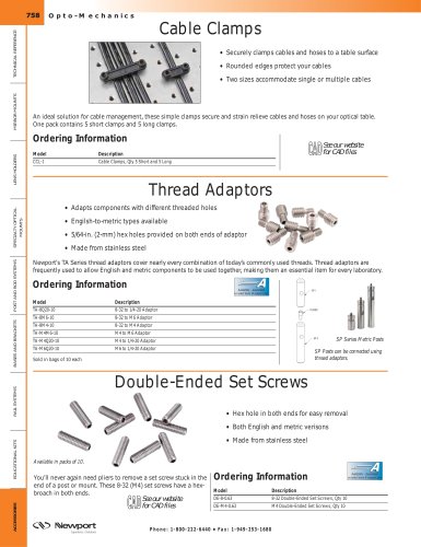 Cable Clamps, Thread Adaptors, Double-Ended Set Screws