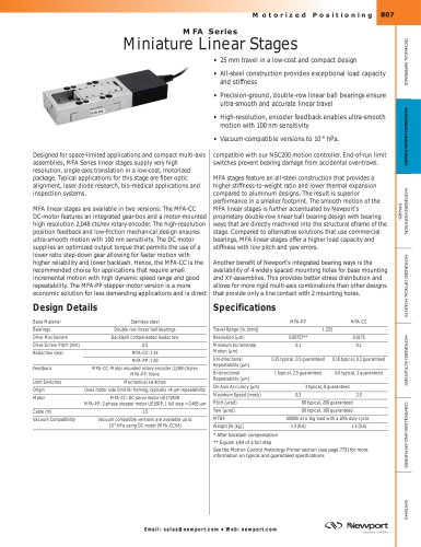 MFA Series Miniature Linear Stages  