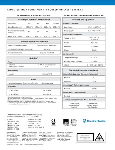 MODEL 185F HIGH POWER OEM AIR-COOLED ION LASER SYSTEMS