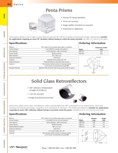 Penta Prisms, Solid Glass Retroreflectors  