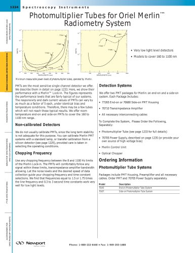 Photomultiplier Tubes for Oriel Merlin™ Radiometry System  