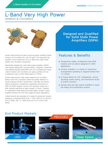 L-Band High Power Isolators and Circulators Datasheet