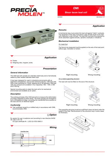 Shear beam load cell CMI – from 500 to 5000 kg