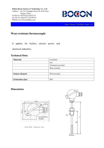 BOCON-wear-resistant thermocouple TM2509-boiler/power/chemical engineering