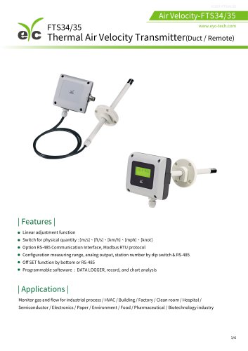 eyc-tech FTS34/35 Air Velocity Transmitter