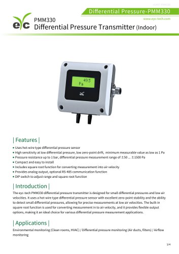 eyc-tech PMM330 Differential Pressure Transmitter (Indoor)