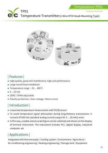 eyc-tech TP01 Temperature Transmitter(2-Wire RTD Head-Mounting Type)