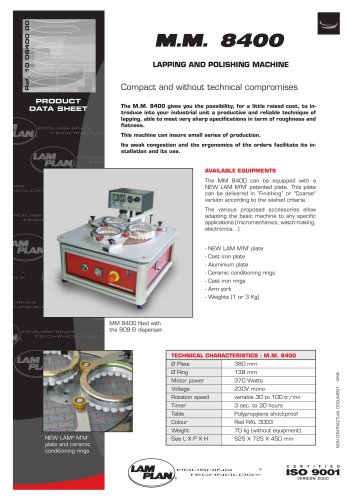 LAM PLAN M.M. 8400 LAPPING & POLISHING MACHINE