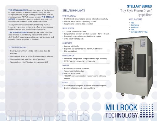 STELLAR ® SERIES Tray Style Freeze Dryer/ Lyophilizer