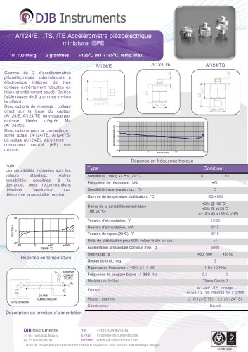 A/124/E, /TS, /TE Accéléromètre piézoélectrique miniature IEPE