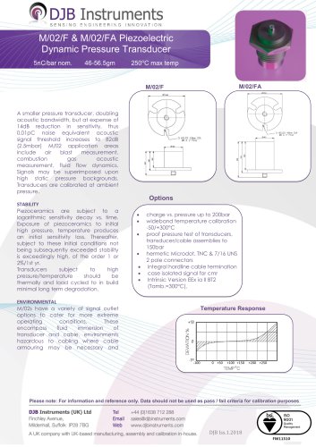 M/02/F & M/02/FA Piezoelectric Dynamic Pressure Transducer