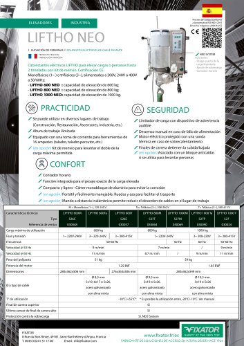 LIFTHO NEO polipastos electricos para installacion cabinas de ascensores