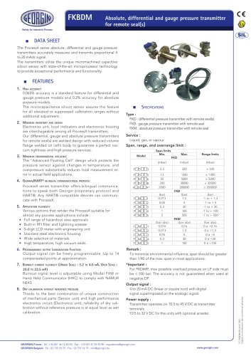 FKBDM - Absolute, differential and gauge pressure transmitter for remote seal(s)