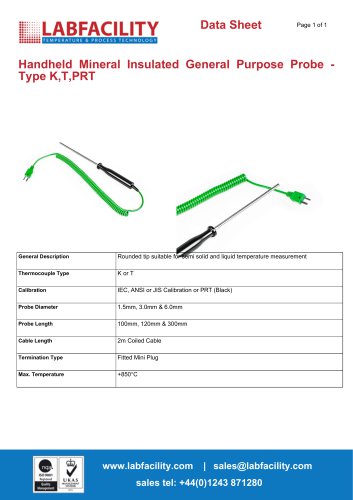 Handheld Mineral Insulated General Purpose Probe - Type K,T,PRT