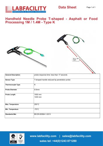 Handheld Needle Probe T-shaped - Asphalt or Food Processing 1M / 1.4M - Type K